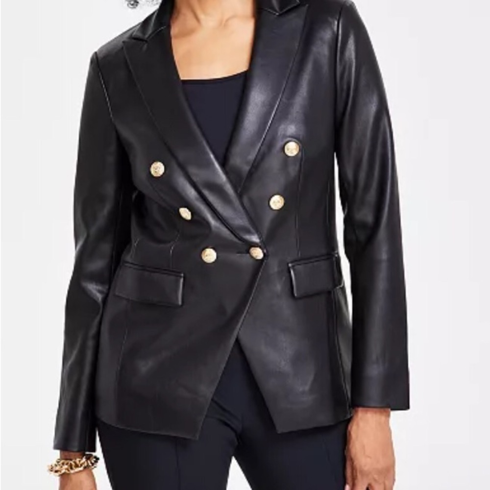 Women's Faux-Leather Double-Breasted Jacket